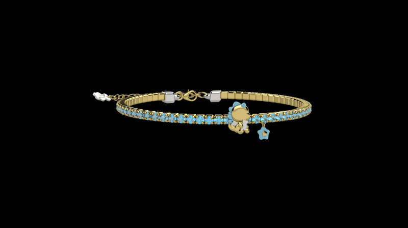 Bracciale Bambino Nanan Tennis in Argento con Pietre Azzurre e Draghetto