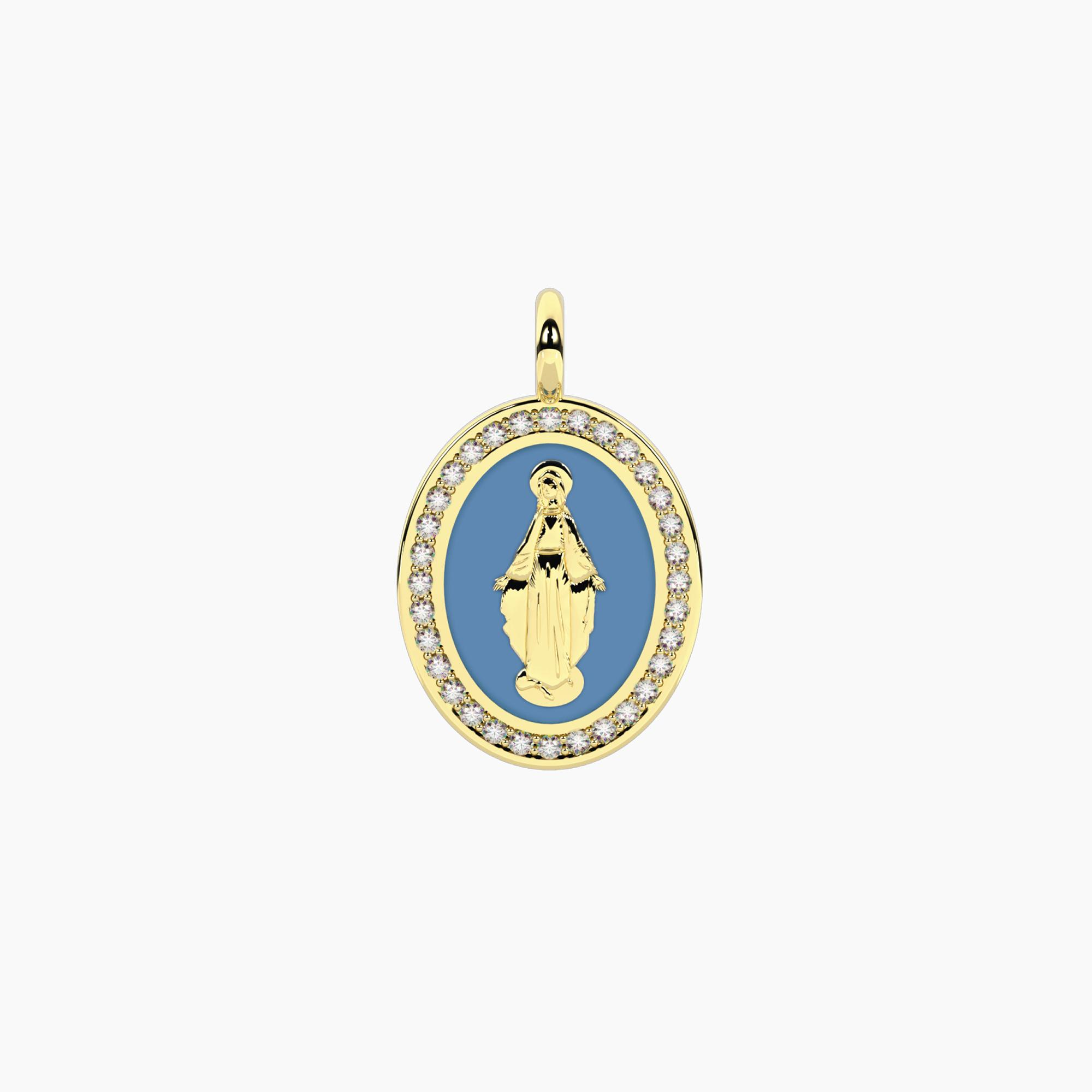 Ciondolo Ovale Donna Kidult con Madonnina Smaltata Azzurro