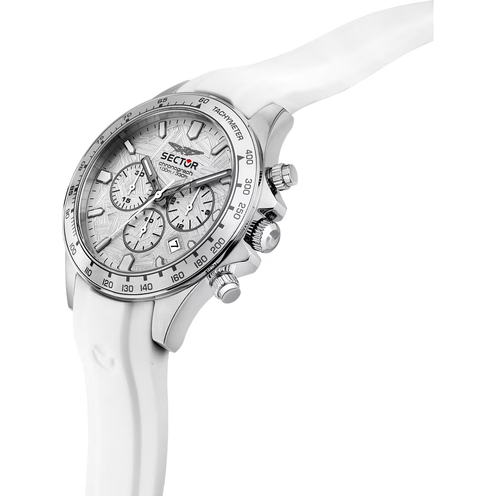 Orologio Uomo Sector 230 Cronografo al Quarzo con Quadrante Silver 43 mm  Cinturino in Plastica Bianco