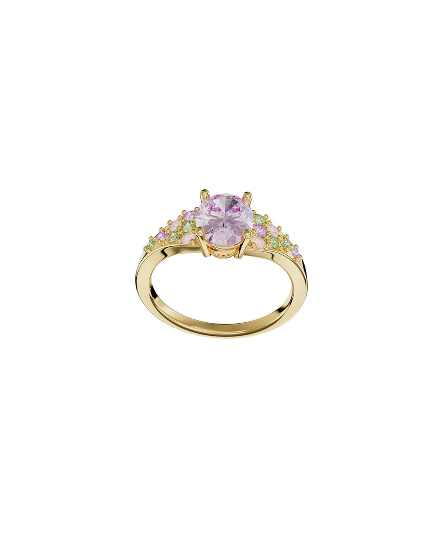Anello Donna Amabile Lilypad Cocktail Dorato con Pietra Centrale Lilla 