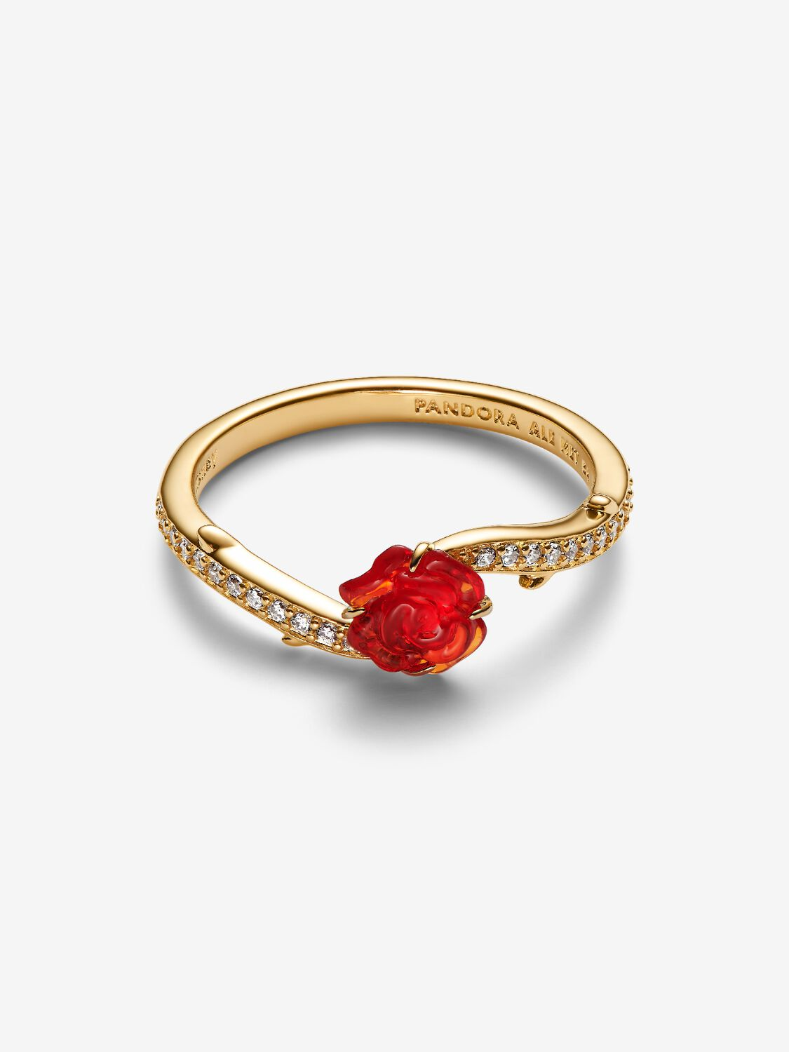 Disney, La Bella e La Bestia, Anello Pandora Rosa Incantata Vetro di Murano Misura 60