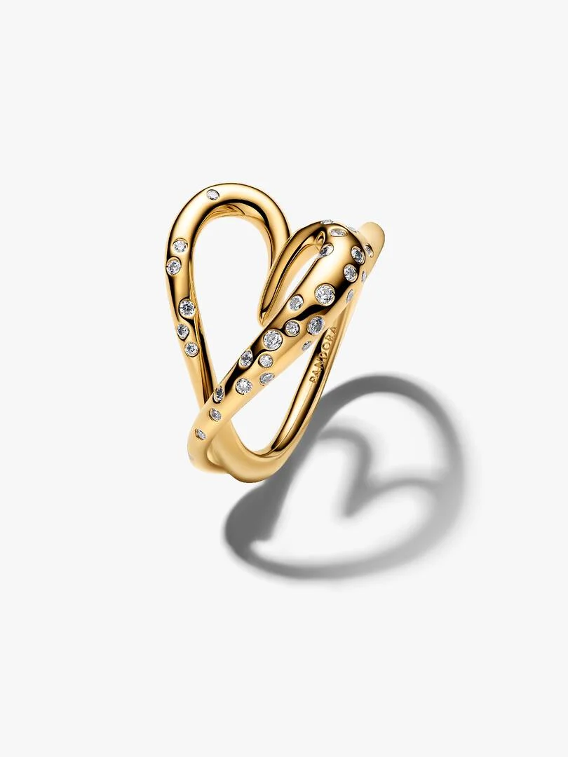 Anello Pandora Cuore Linea Sinuosa con Pietre Luminose Misura 56