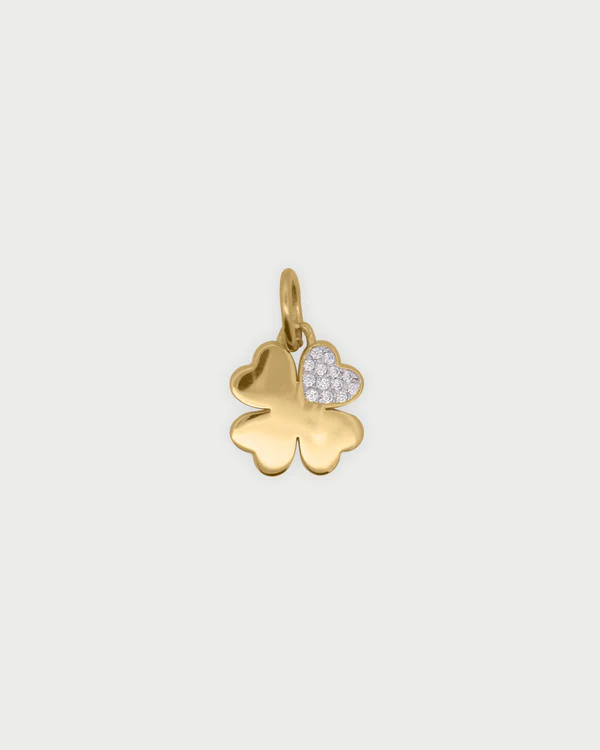 Charm Donna Rue Des Mille Quadrifoglio in Argento Dorato e Zirconi Bianchi 