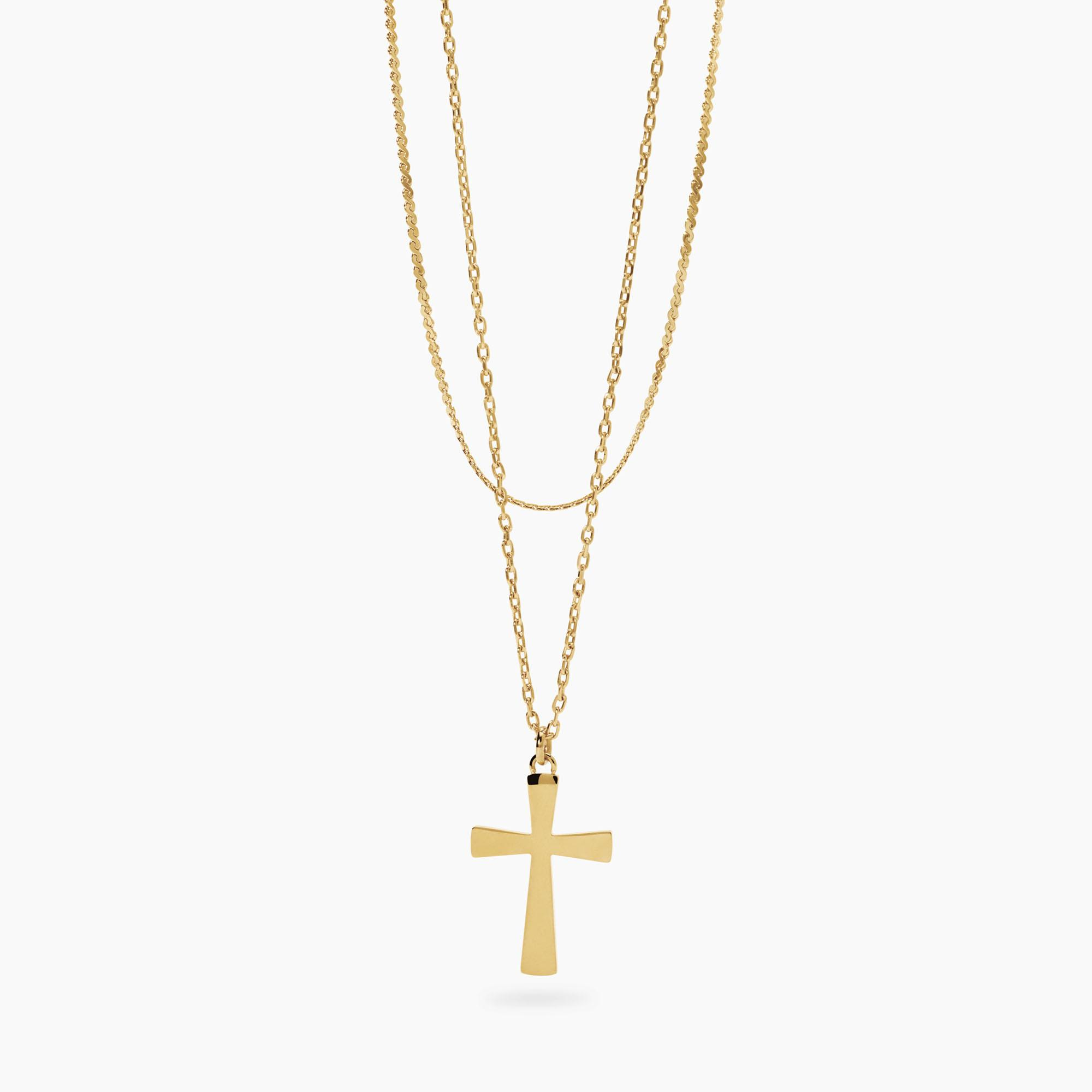 Collana Donna Kidult Dorata con Catene e Pendente Croce 