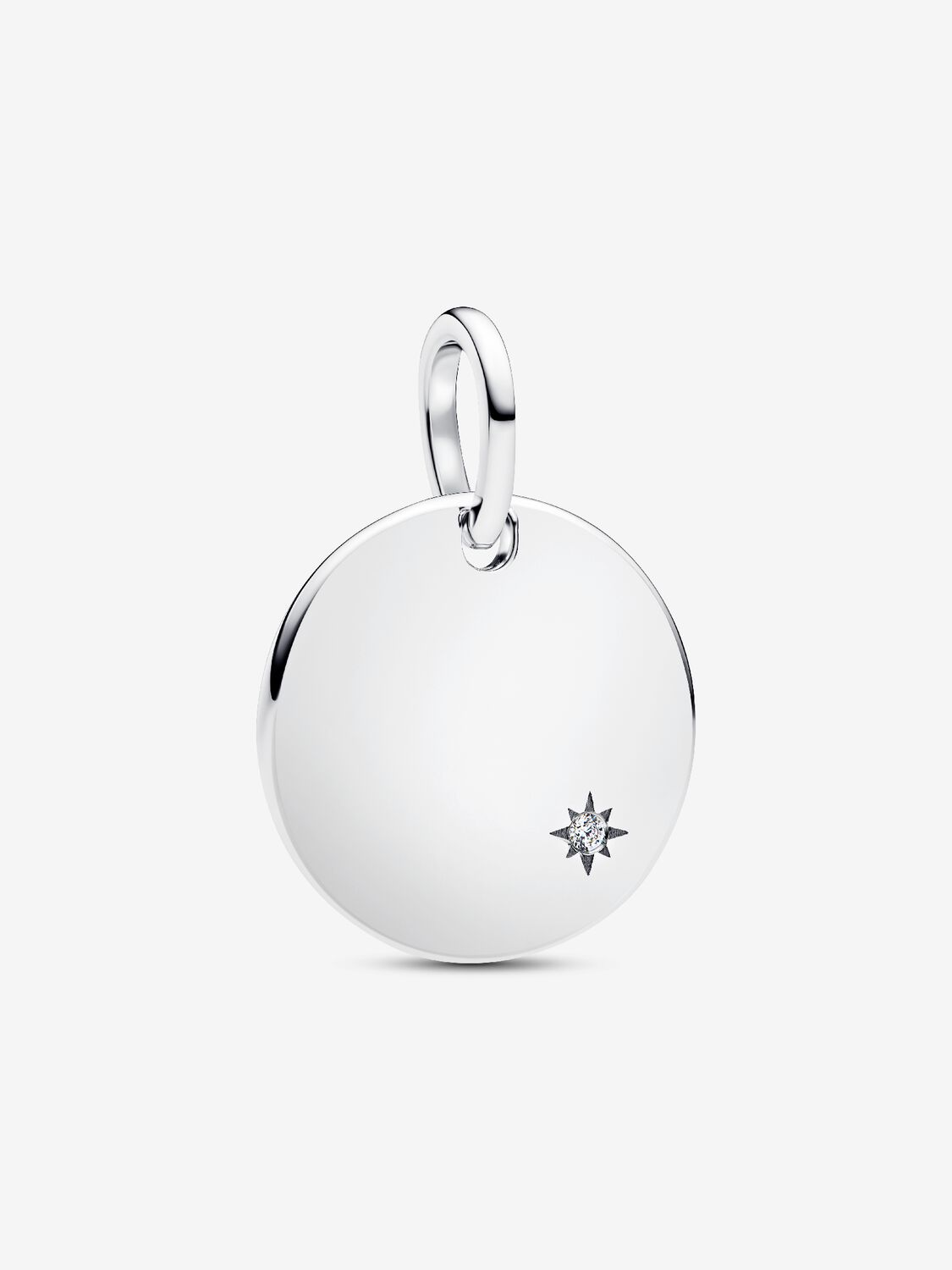 Charm Pandora Medaglia con diamante creato in laboratorio incastonato a stella, in argento Sterling 925 incidibile