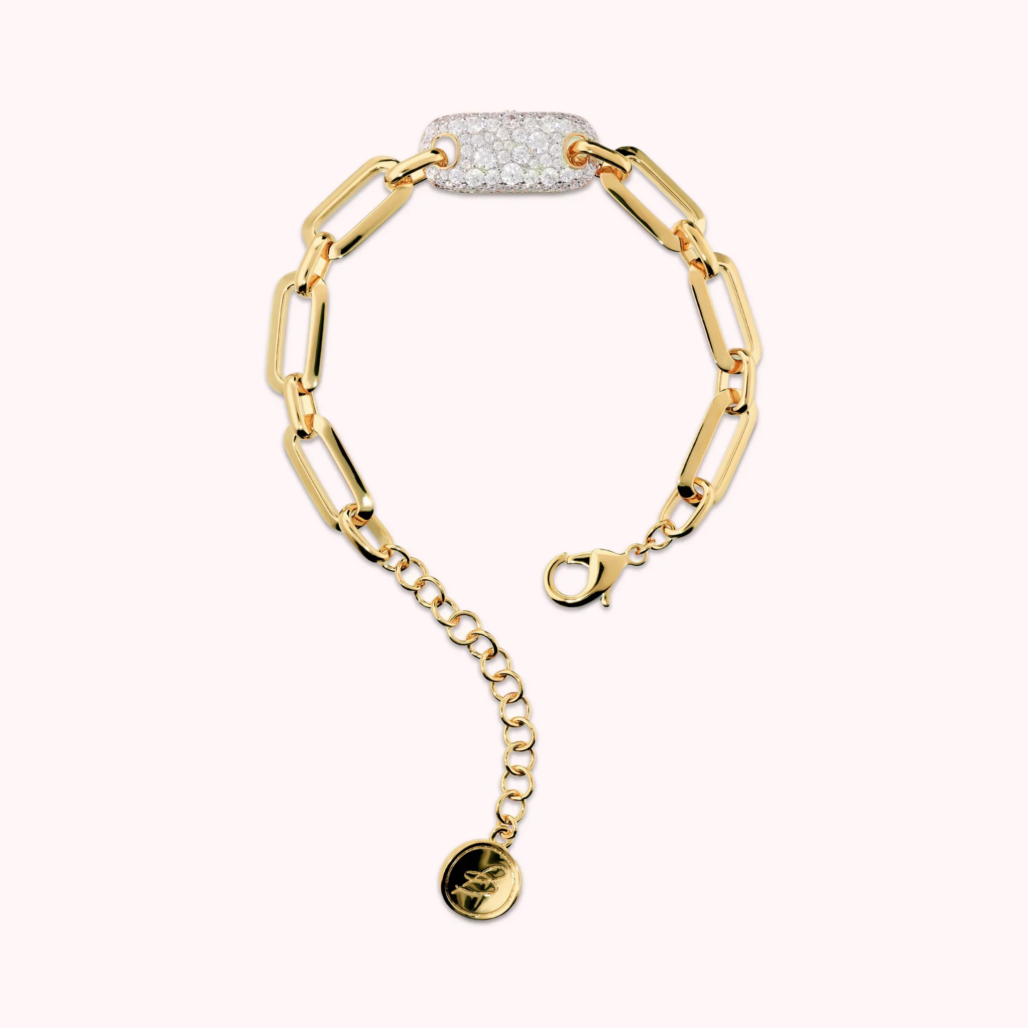 Bracciale Donna Bronzallure Golden Maglia Ovale Squadrata con Pavé di Cubic Zirconia