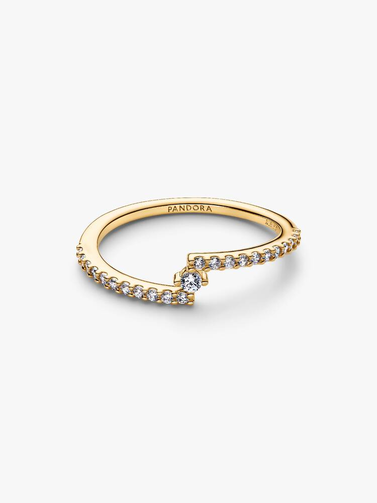 Anello Pandora Pavè Fascia Asimmetrica Placcatura Oro 14k Misura 58