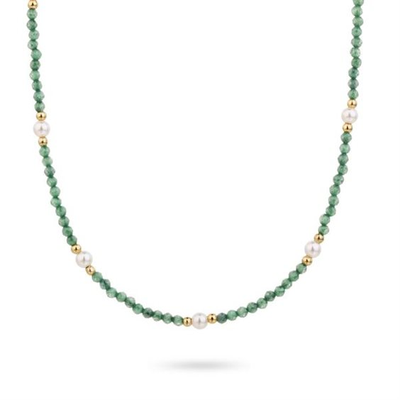Collana Donna Boccadamo Mya in Acciaio Dorato con Perline Verdi e Perla 