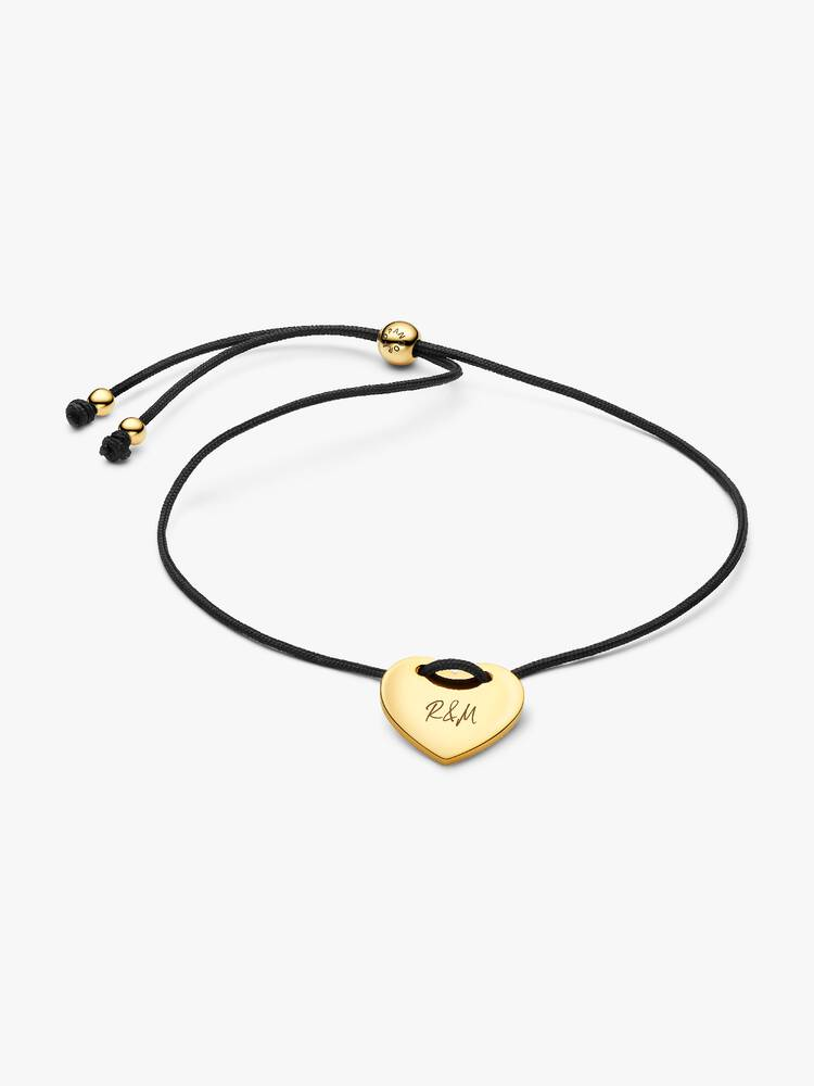 Bracciale Regolabile Pandora Cordino Nero con Cuore da Incidere