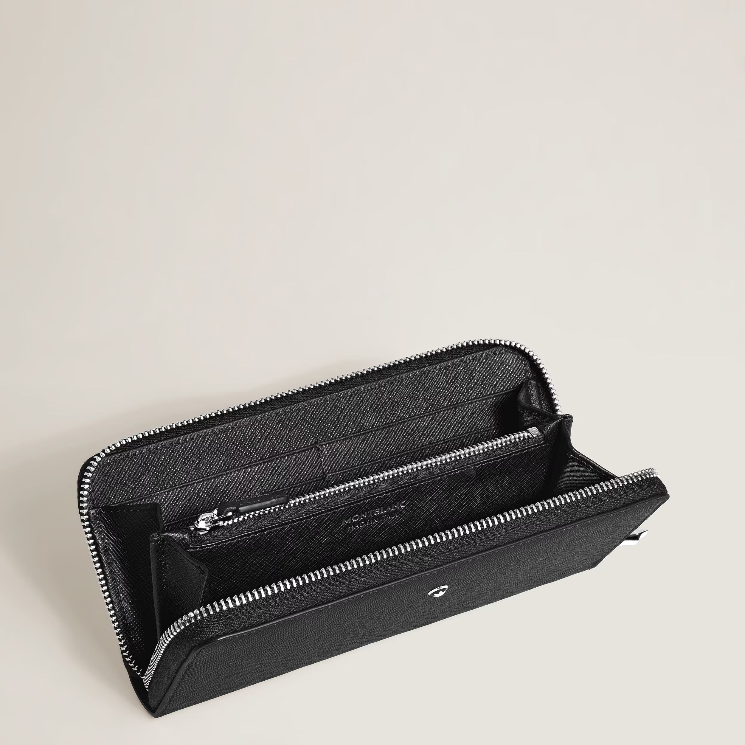 Portafoglio Montblanc 8 Tasche con Cerniera in Pelle Sartorial Nero