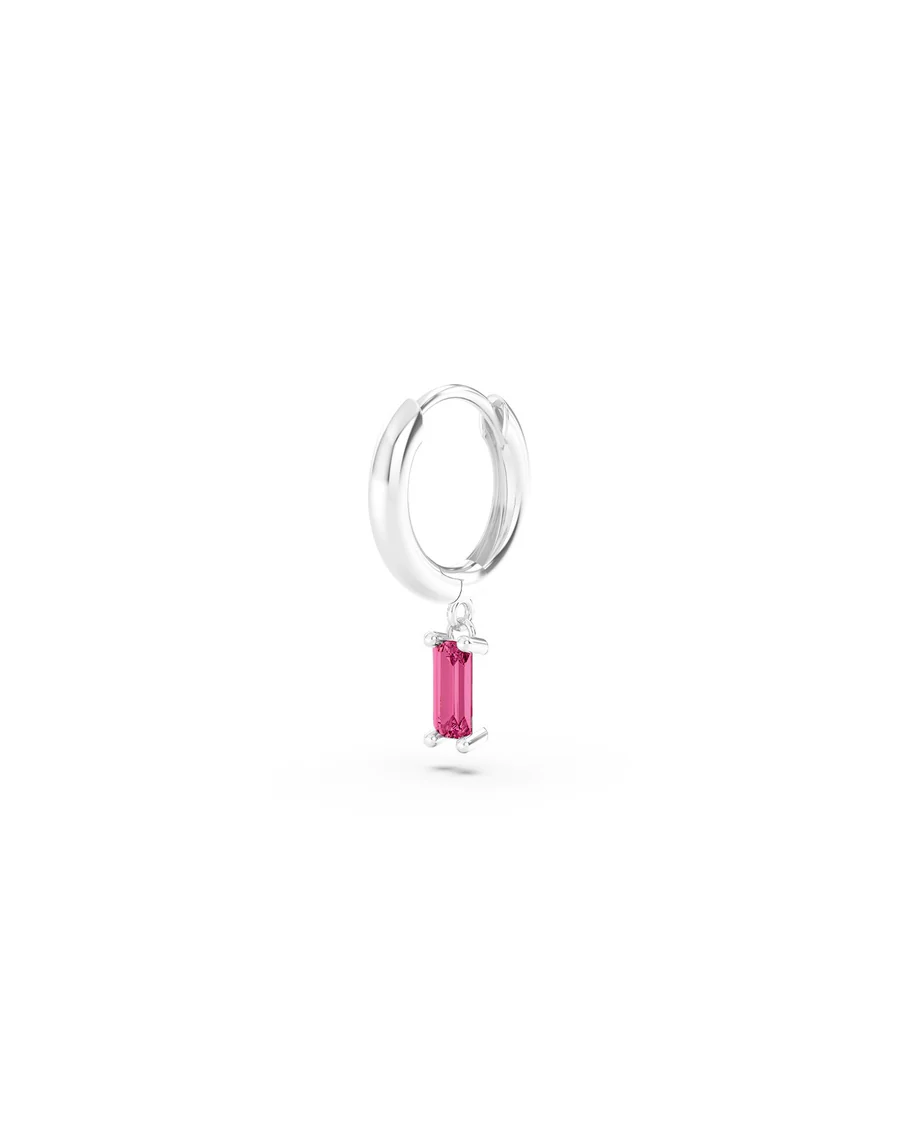 Orecchino Donna Amabile Hoop Baguette a Cerchio con Ciondolo Baguette Fucsia