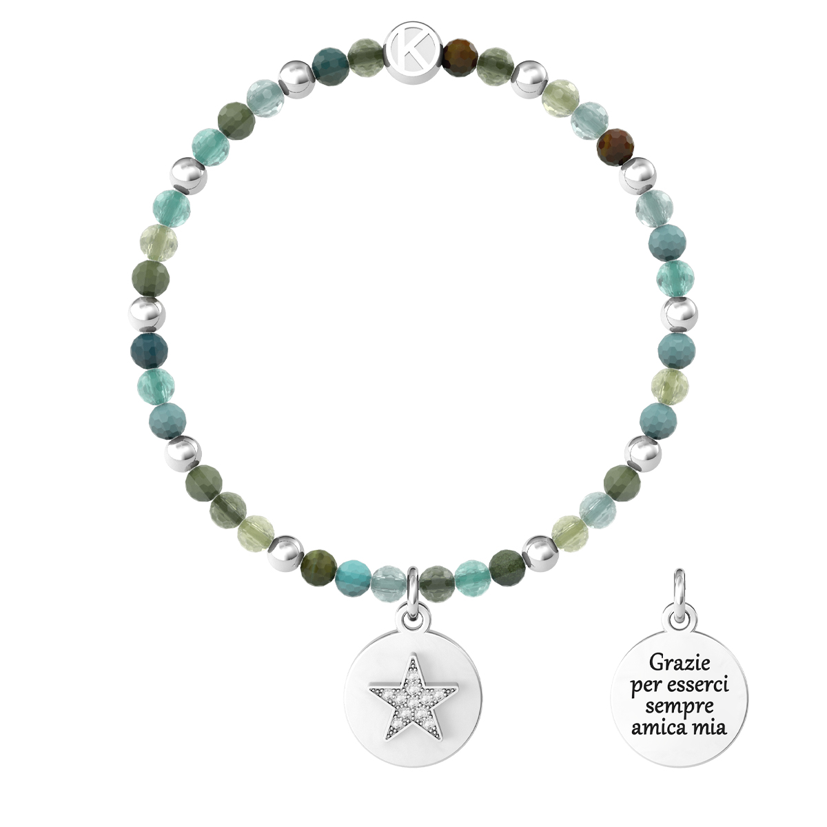 Bracciale Donna Kidult Grazie per Esserci Sempre Amica Mia con Agata Multicolor e Ciondolo