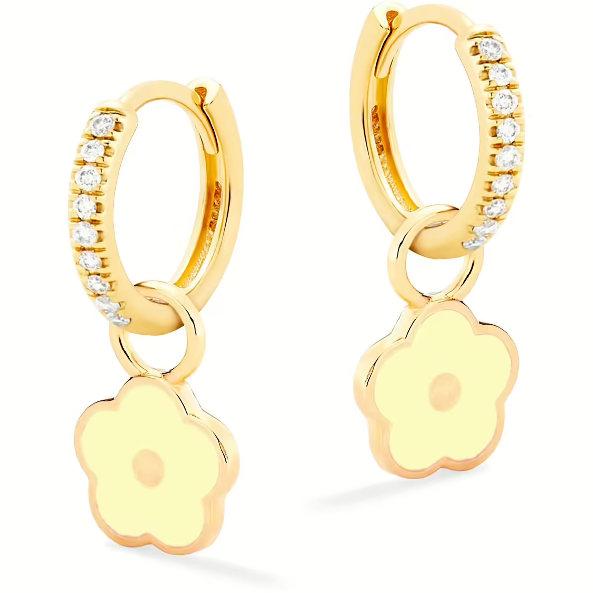 Orecchini Bimba Nanan a Cerchio in Argento Dorato con Fiori Gialli Pendenti 