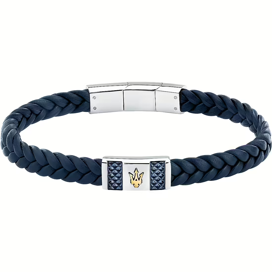 Bracciale Uomo Maserati Recycled Leather in Pelle Blu e dettagli Oro 