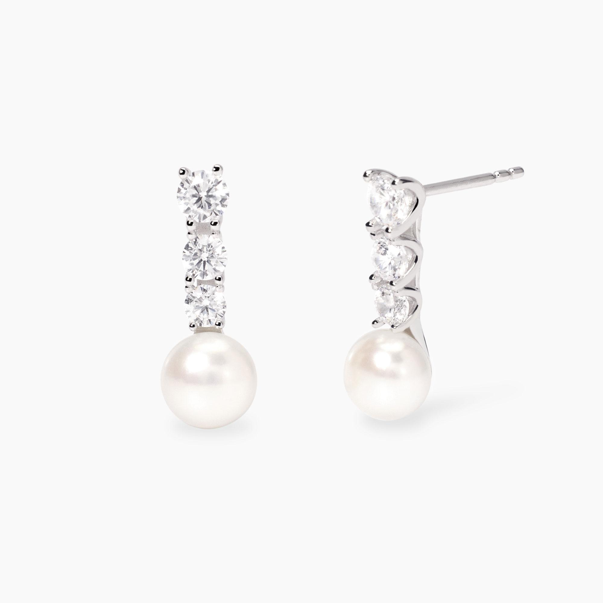 Orecchini Donna Mabina Juliette con Zirconi e Perle Coltivate