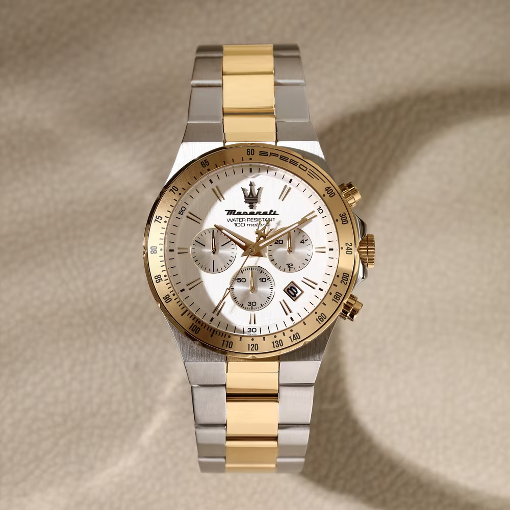 Orologio Uomo Maserati Sfida Cronografo al Quarzo con Quadrante Silver 41 mm Cinturino Acciaio/Oro
