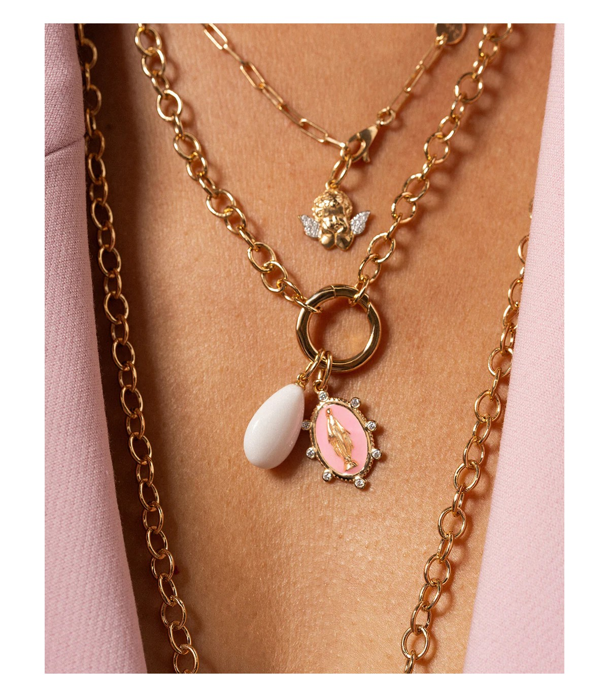 Collana Rue Des Mille Charm Bar Catena Rolò Grande Chiusura Grande in Arg 925