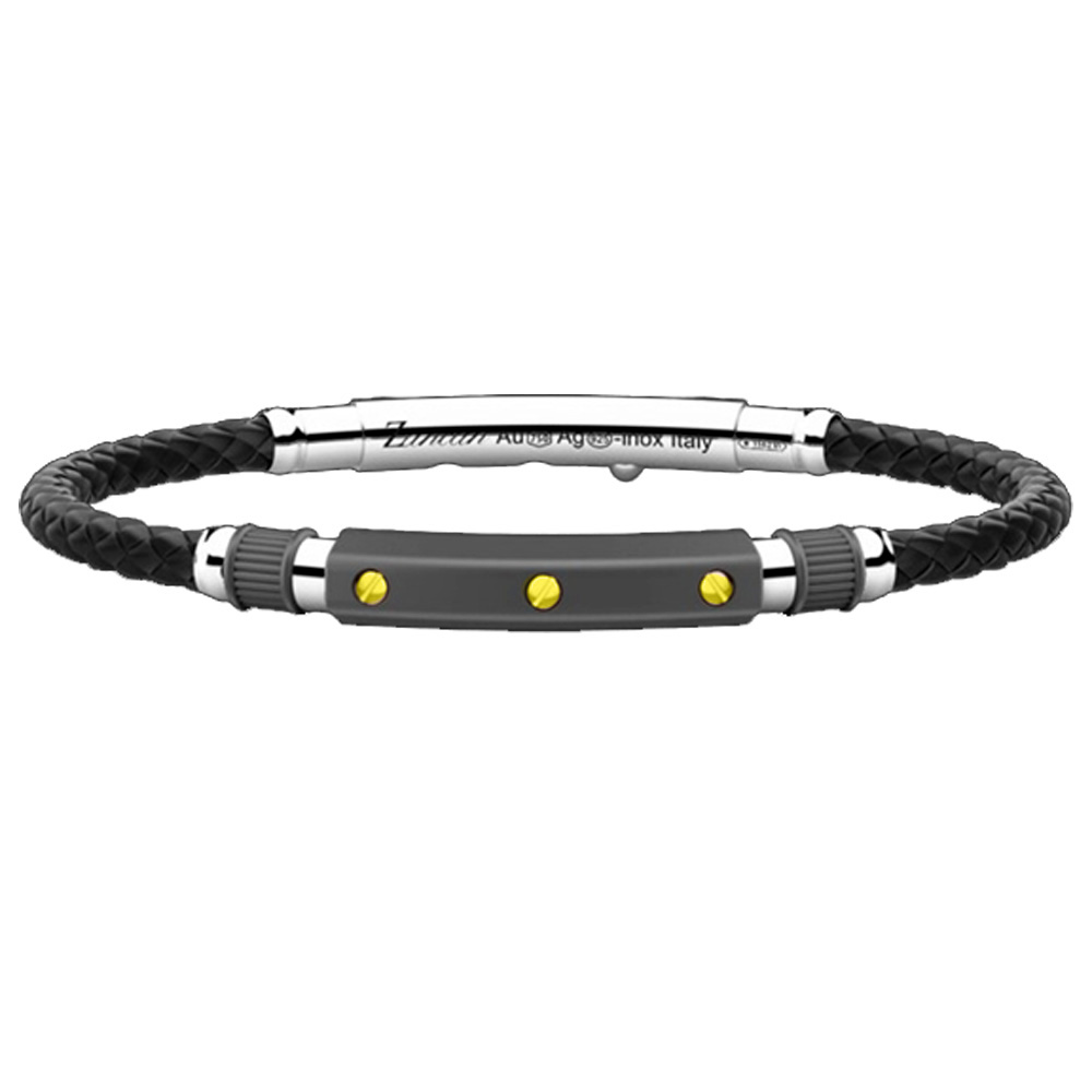 Bracciale Uomo Zancan in Argento con Viti in Oro Giallo, Titanio e Silicone 