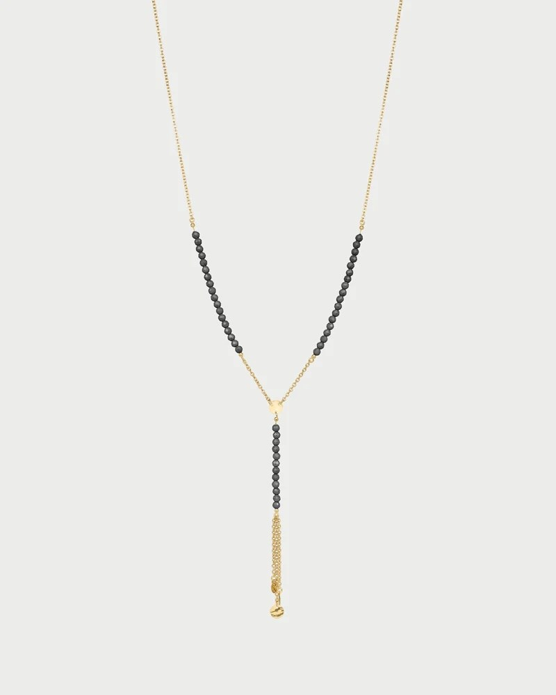 Collana Donna Rue Des Mille Gipsy Chic in Argento placcato Oro Giallo con Pepite di Zirconi Neri 