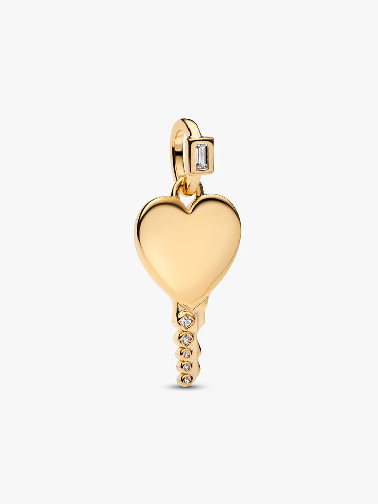 Charm Pendente Pandora Chiave a Cuore da Incidere Placcatura Oro 14 kt