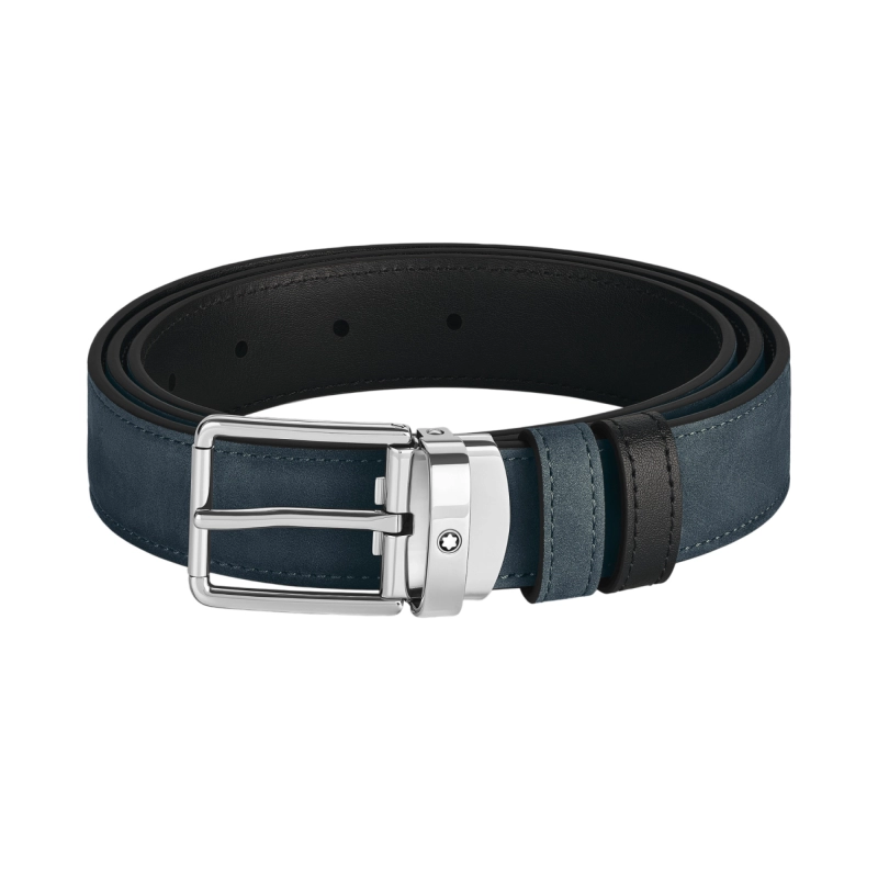 Cintura Reversibile Montblanc iin Pelle Blu/Nera con Fibbia Everyday Velvet da 30 mm