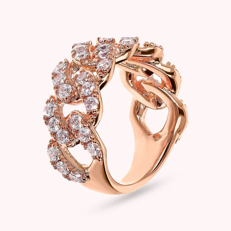 Anello a Fascia Bronzallure Catena Grumetta Squadrata con Pavé di Cubic Zirconia - WSBZ02329.WHI-CZ-14