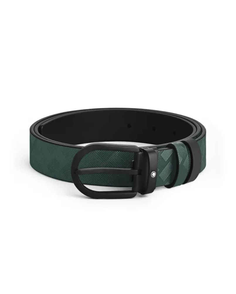 Cintura Reversibile Montblanc iin Pelle Verde/Nera con Fibbia a Ferro di Cavallo da 30 mm 