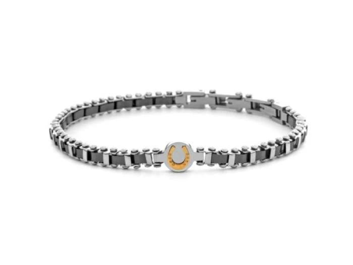 Bracciale Uomo Paciotti in Acciaio con Ceramica Nera e pvd Oro 