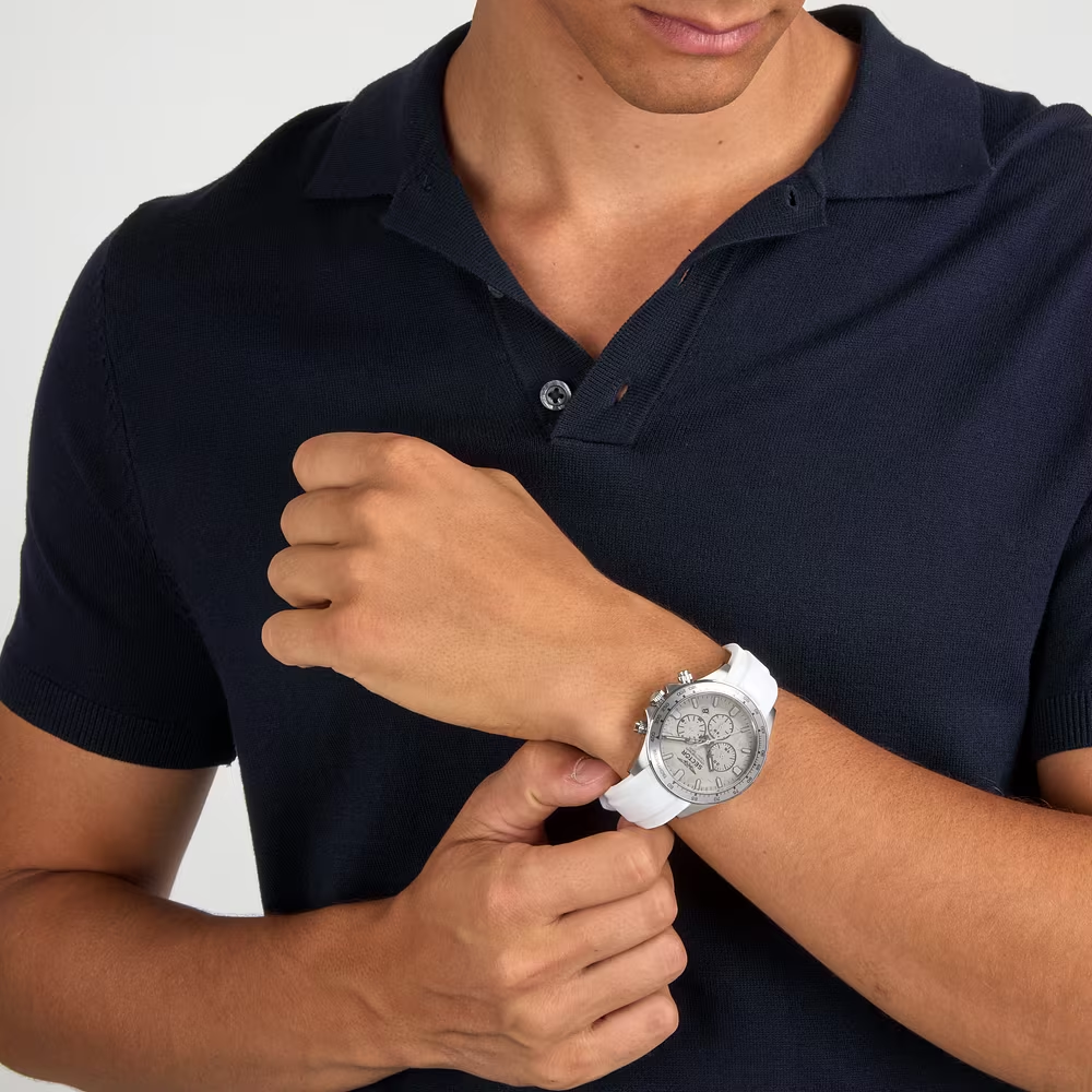 Orologio Uomo Sector 230 Cronografo al Quarzo con Quadrante Silver 43 mm  Cinturino in Plastica Bianco