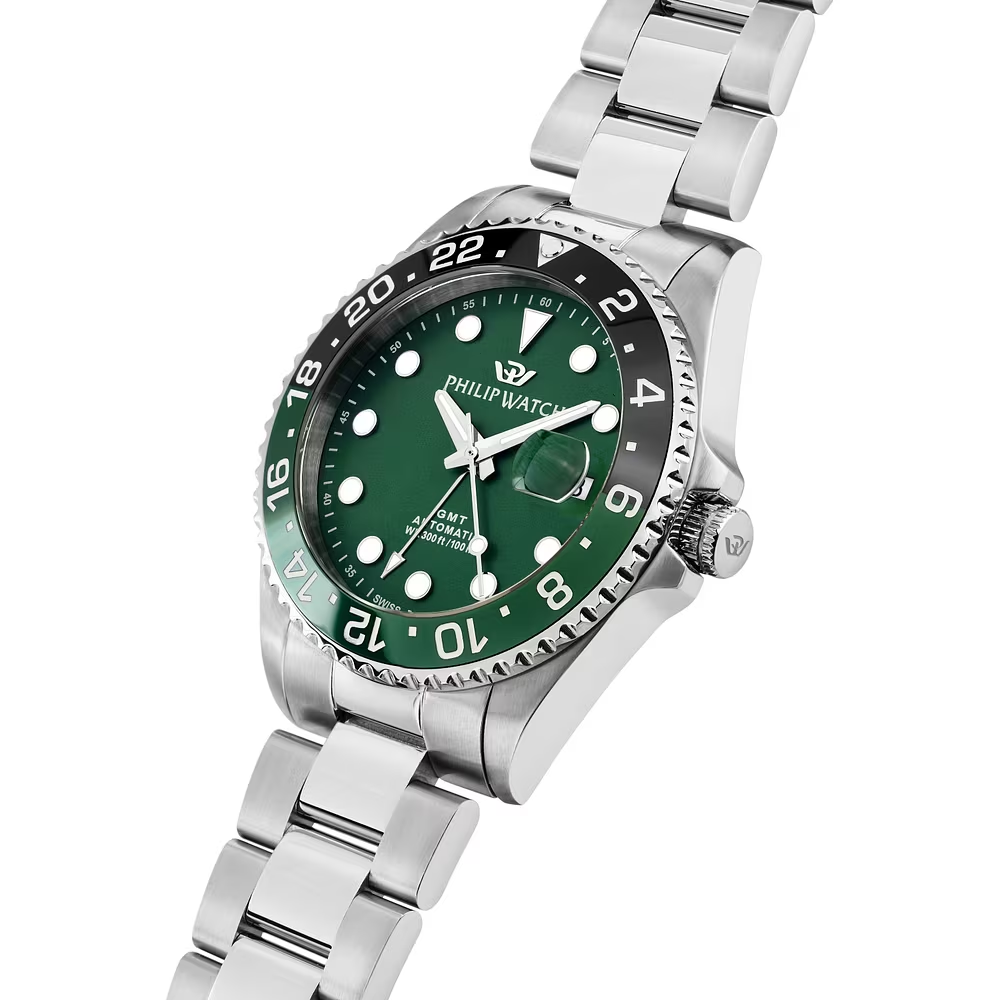 Orologio Uomo Philip Watch Caribe Diving Automatico con Quadrante Verde 42 mm Bracciale Acciaio