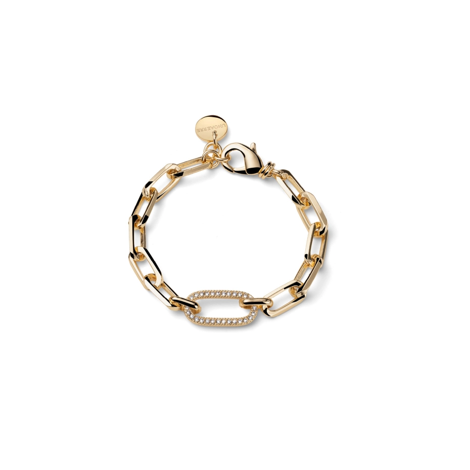 Bracciale Dorato Unoaerre Paper Clip e Zirconi 