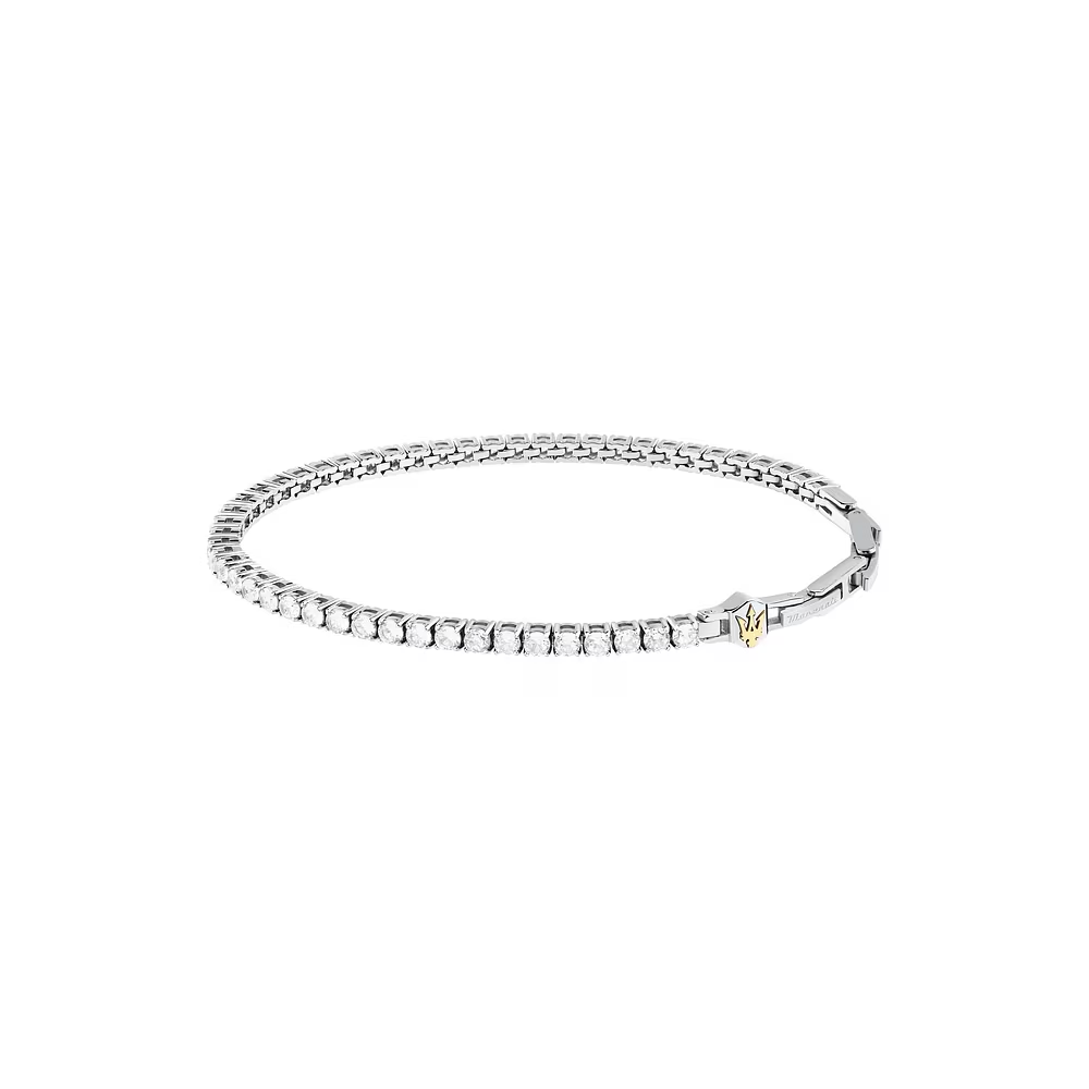 Bracciale Uomo Tennis Maserati con Zirconi Bianchi e Logo Oro 