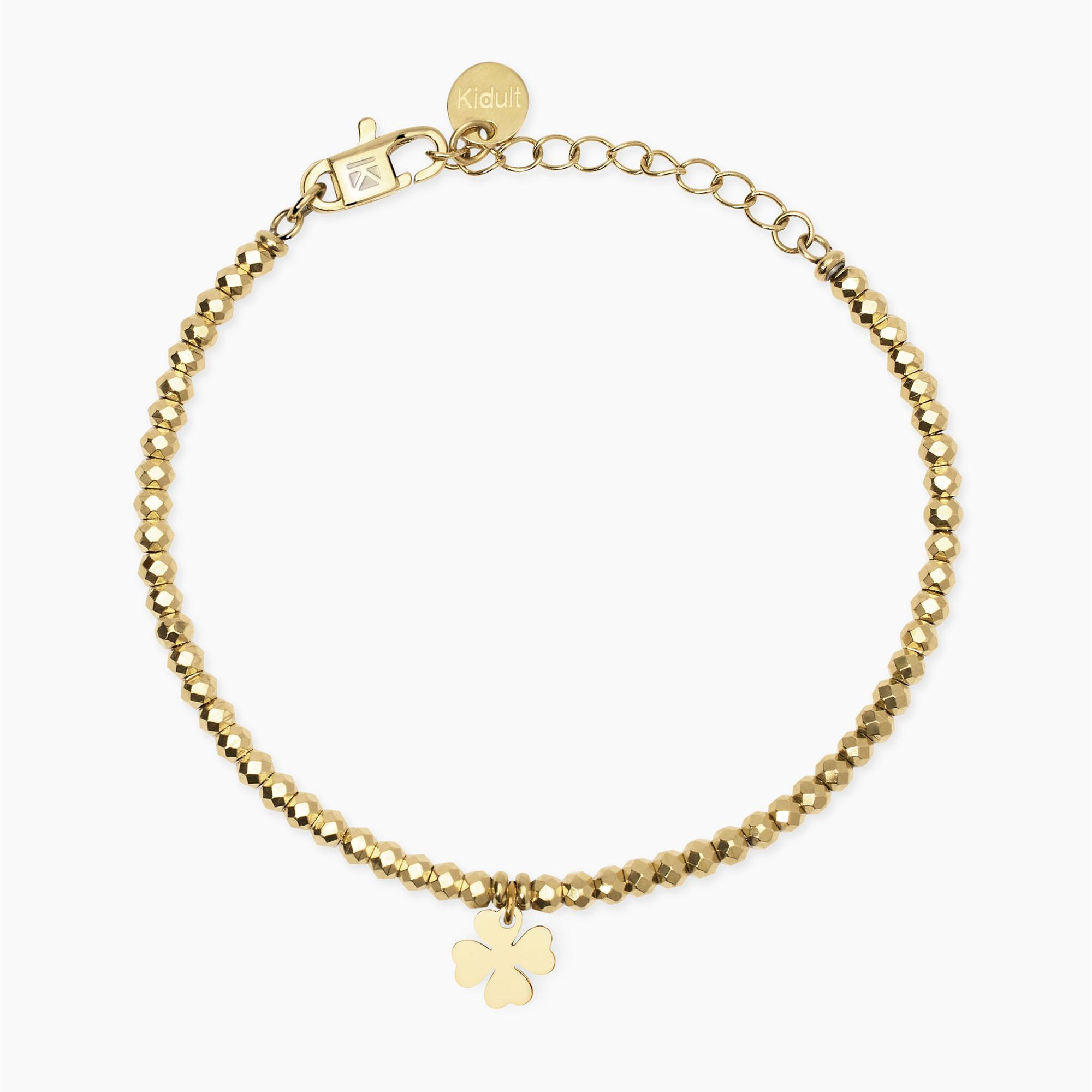 Bracciale Donna Kidult Dorato con Sfere e Ciondolo Quadrifoglio 