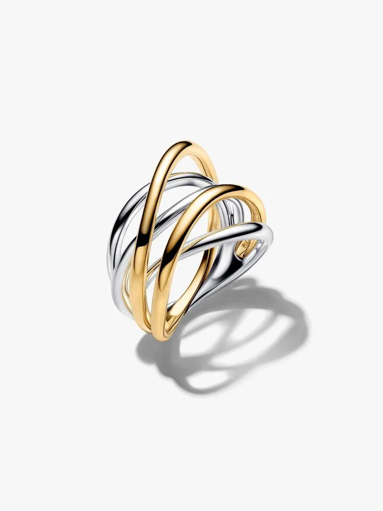 Anello Pandora Linee Intrecciate Bicolore