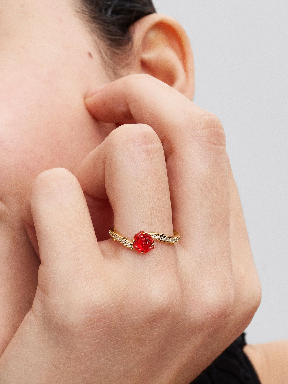 Disney, La Bella e La Bestia, Anello Pandora Rosa Incantata Vetro di Murano Misura 60