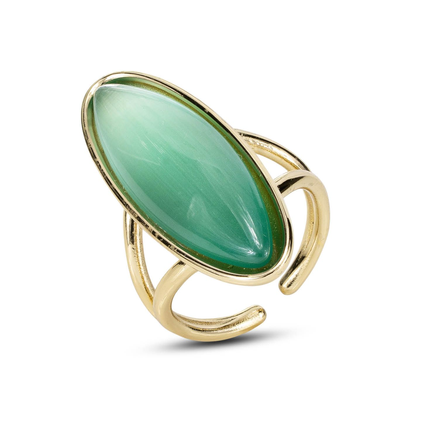 Anello Donna Boccadamo Placcato Oro Giallo con Pietra Grande Verde Acqua Ovale