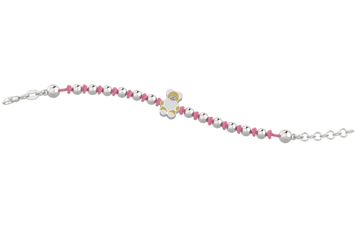 Bracciale Bimbo Nanan in Argento con Orsetto e Cordino Rosa 