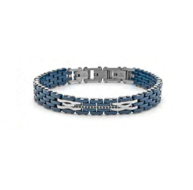 Bracciale Uomo Paciotti con Maglia in Acciaio e Ceramica Blu 
