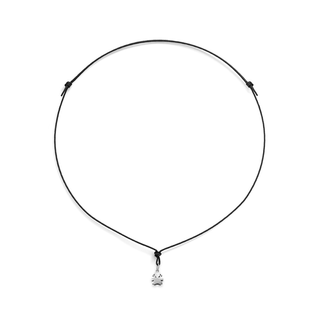 Collana Le Bebè I Tesorini Mini Bimba in Oro Bianco e Cordino Nero