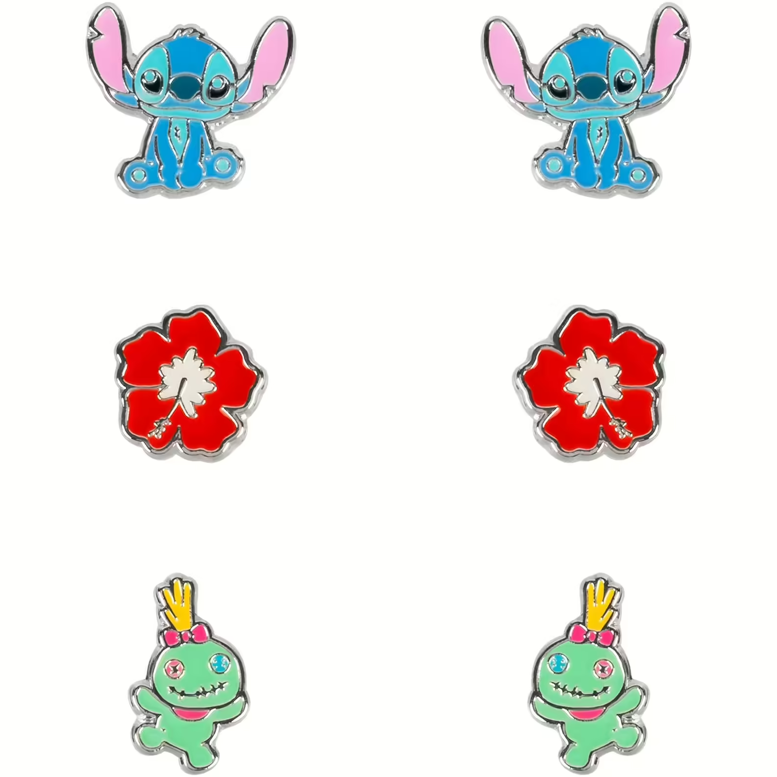 Set Orecchini Disney Stitch, Fiore e Scrump