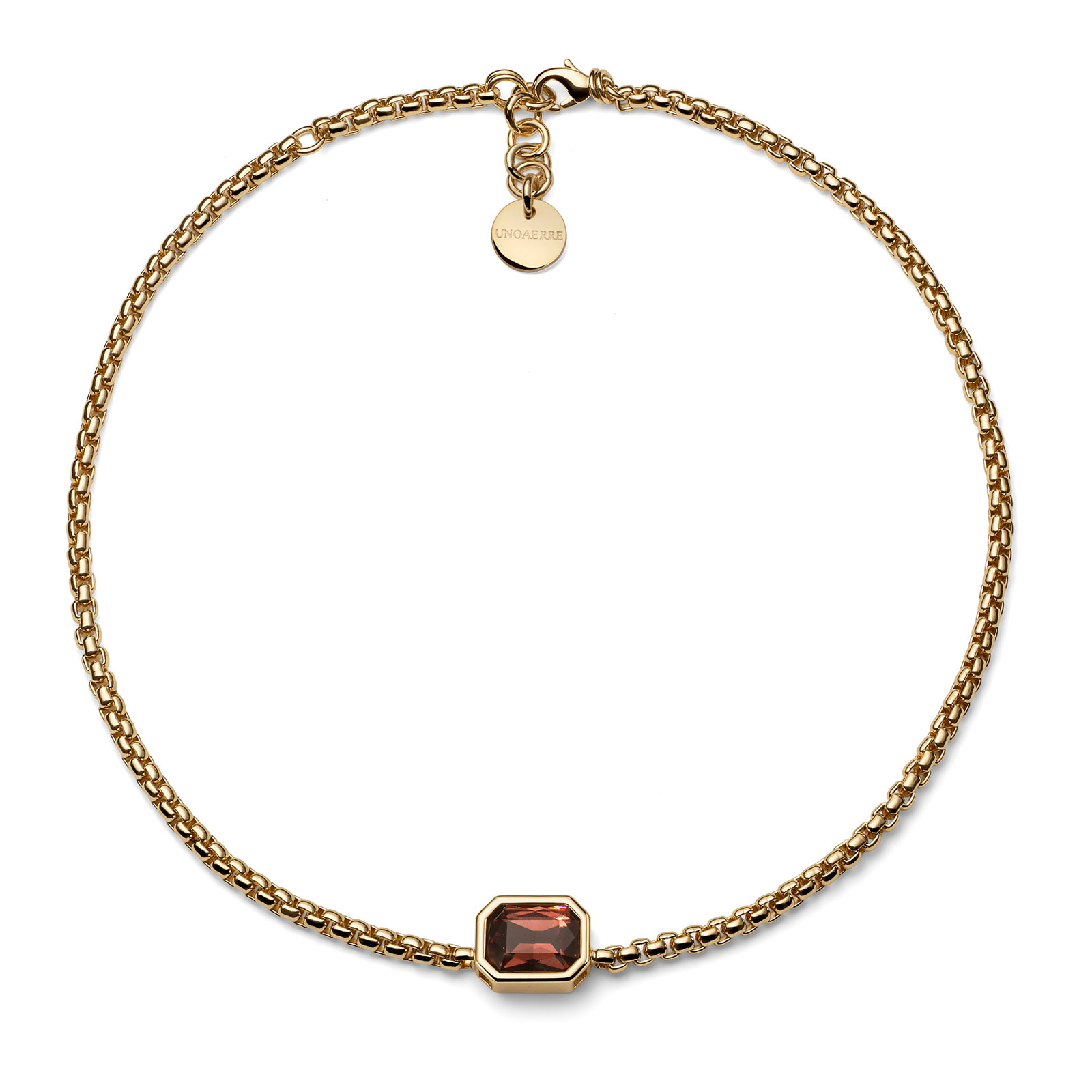 Collana Donna Unoaerre Joya a Catena Veneziana Dorato con Cristallo Marrone 
