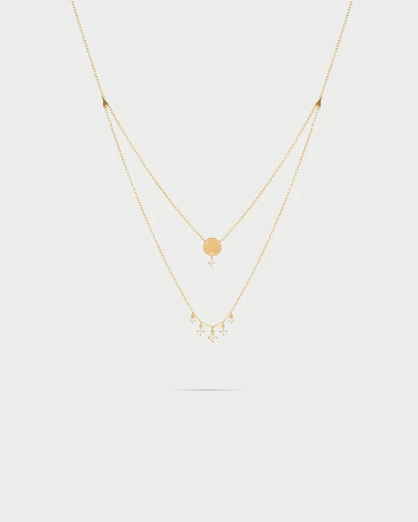 Collana Donna Rue Des Mille Double Disco e Punti Luce Pendenti 