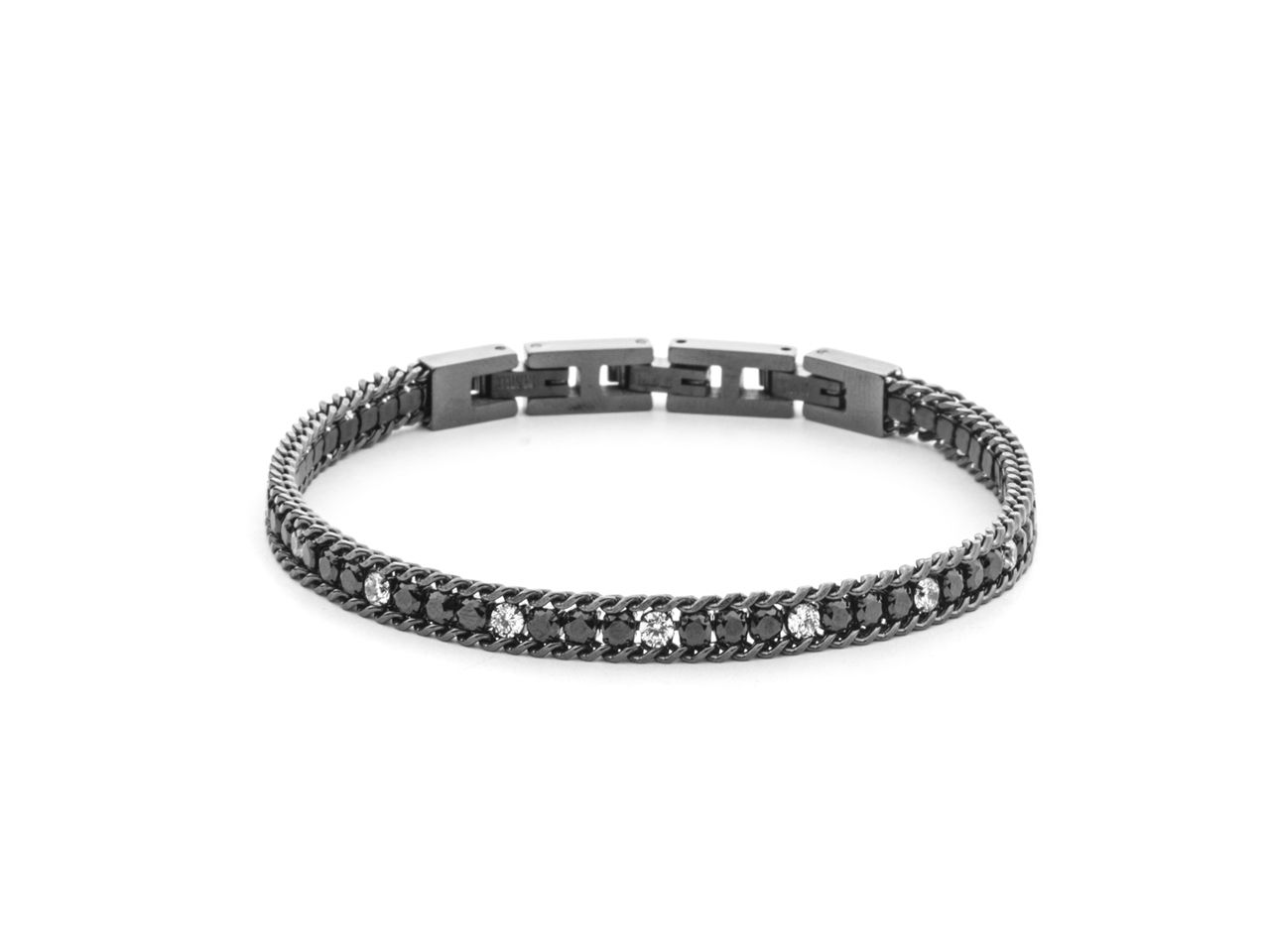 Bracciale Uomo Paciotti Tennis in Acciaio pvd Nero con Zirconi Neri e Bianchi 