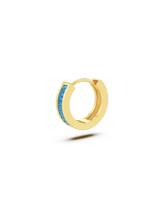 Orecchino Donna Amabile Hoop Zirconia a Cerchio Dorato Pietre di Zirconia Azzurro Incastonate 