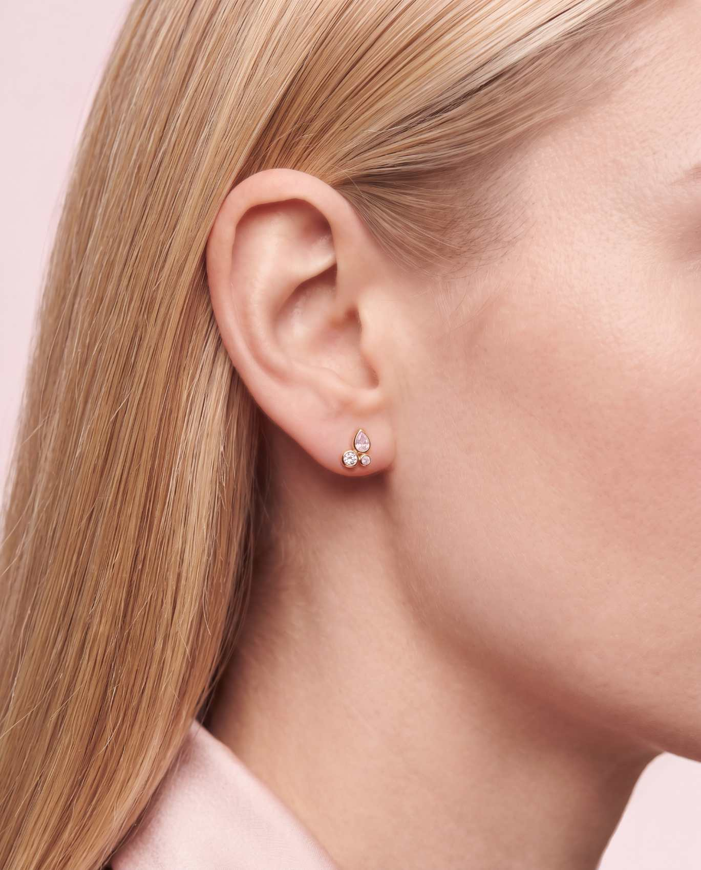 Orecchino Amabile Droplets con Zirconi  Rosa e Bianchi in Argento 925 Placcato oro 