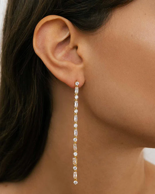Orecchino Donna Amabile Imperial Pendente Dorato con Pietre Taglio Baguette 
