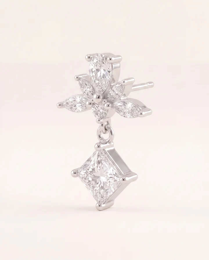 Orecchino Amabile Promise Chino Pendente Floreale con Zirconi Marquise e Princess Bianche 