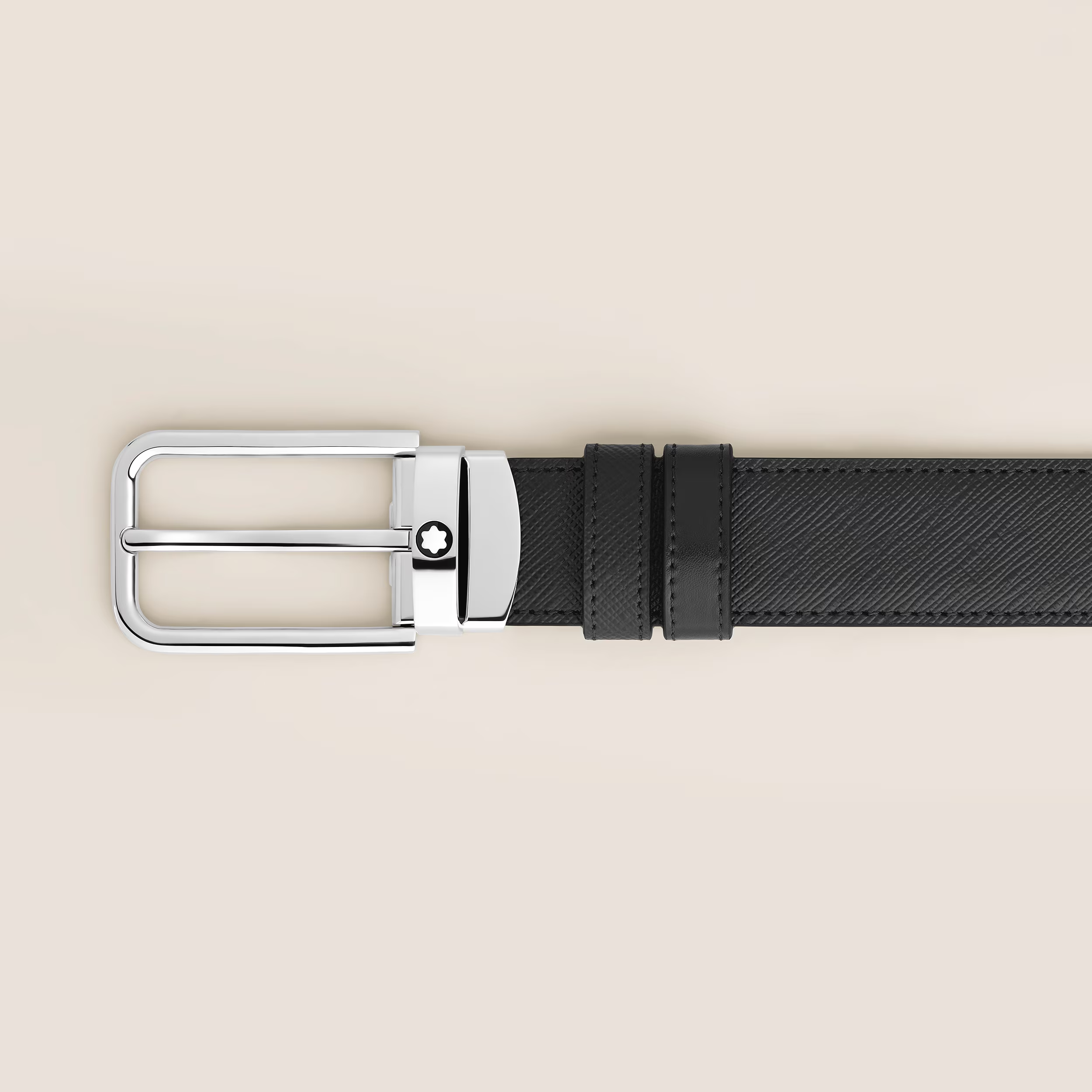 Cintura Reversibile Montblanc 30 mm in Pelle Sartorial Nera con Fibbia Rettangolare