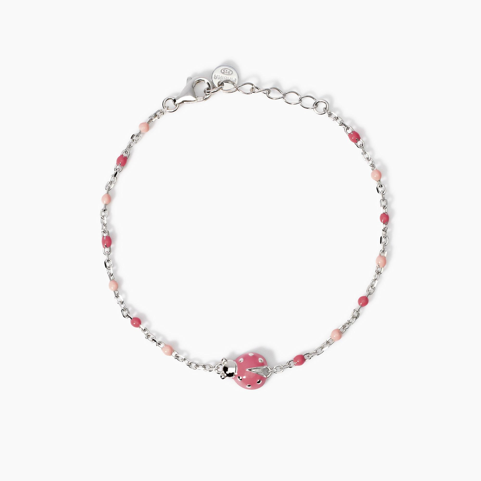 Bracciale Bambina Fortunella in Argento con Coccinella Smaltata Rosa