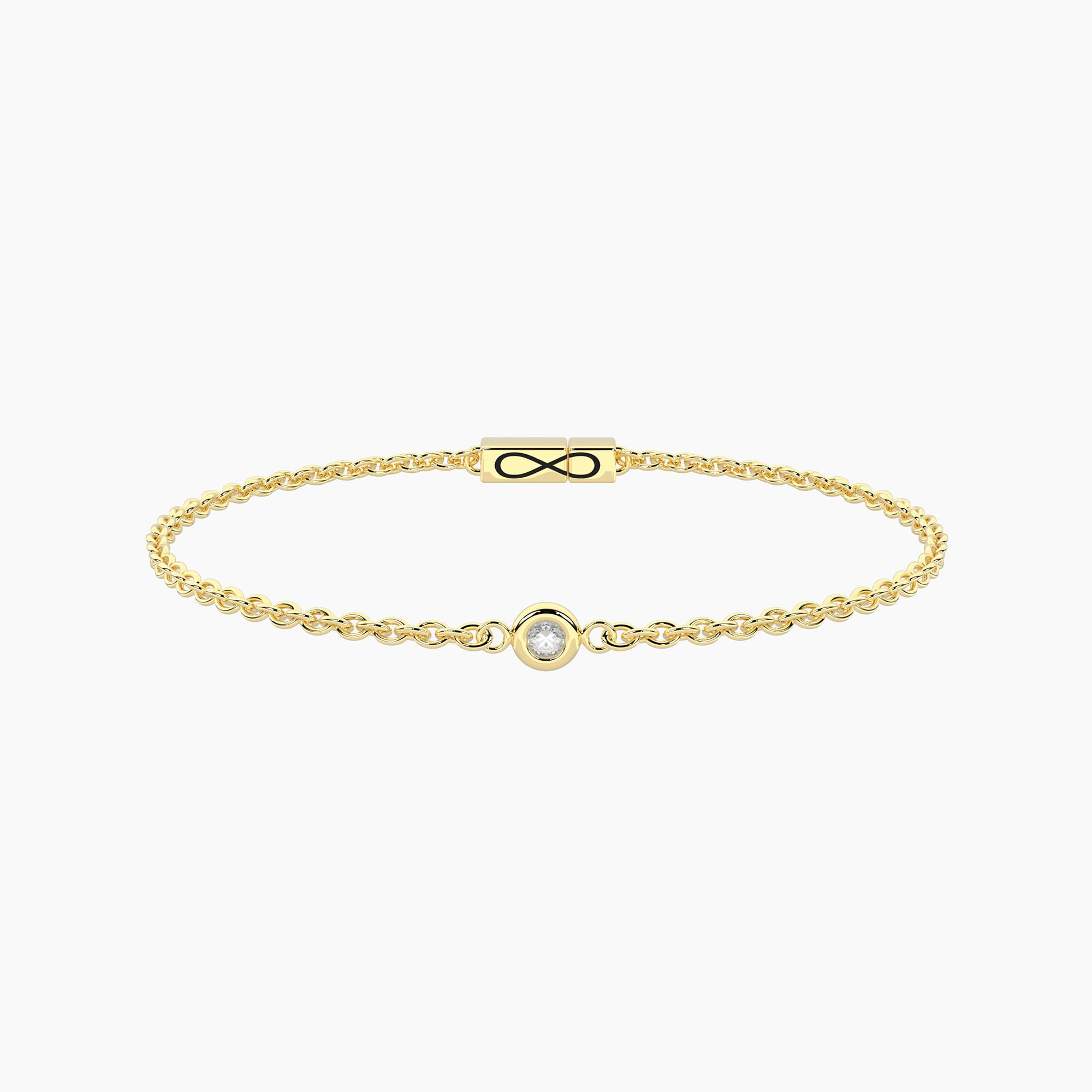 Bracciale Infinity Unisex Kidult in Acciaio Dorato con Diamante Lab-Grown